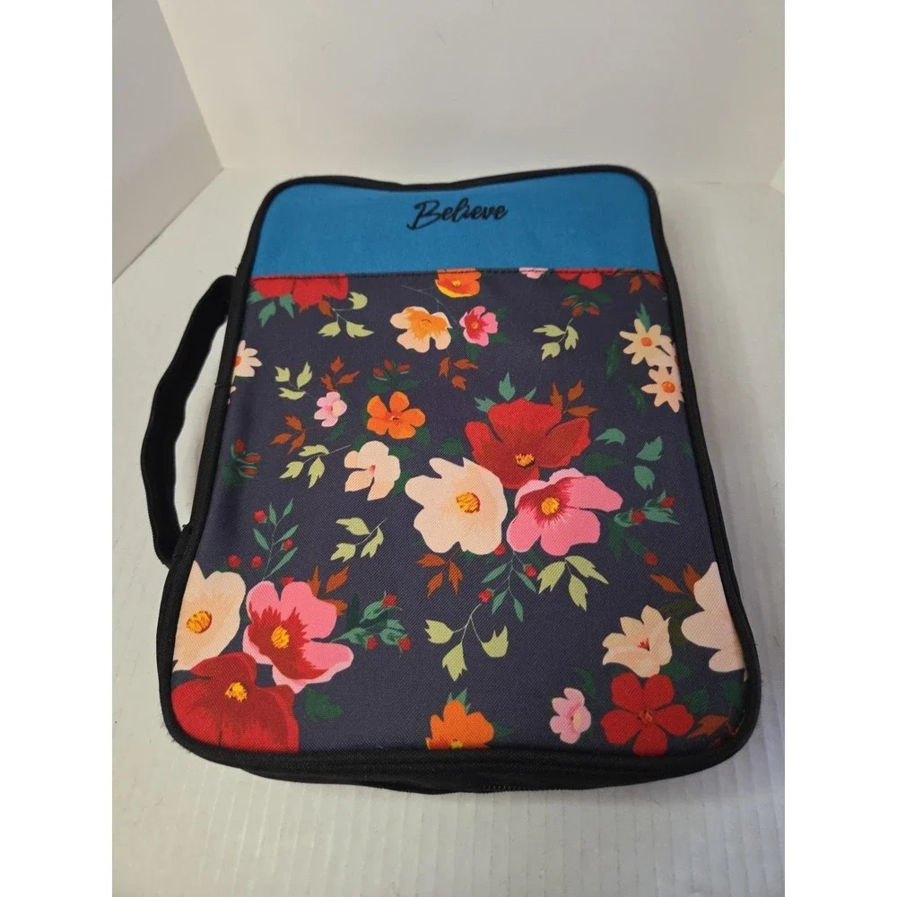 X Large Teal Bible Cover‎ Carrying Case Floral Design
